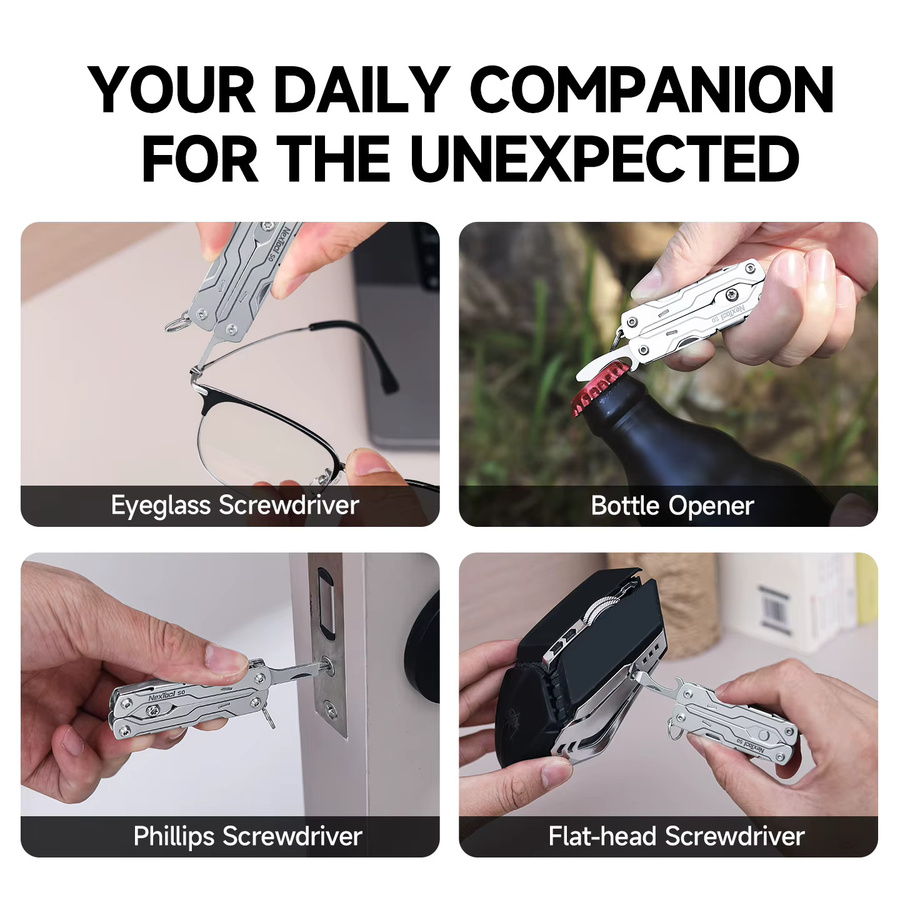 NexTool 8-in-1 Mini-Seatenschere S0 Micro-Schlüsselanhänger Multitool in Silber als tragbares EDC-Werkzeug im Taschenformat - Bild 5