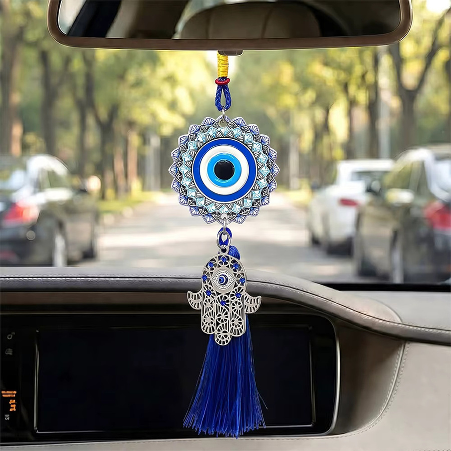 Anhänger azazel, Edelstahl, Hamsa Hand, Blaues Böses Auge, Harz, Unisex - Bild 3