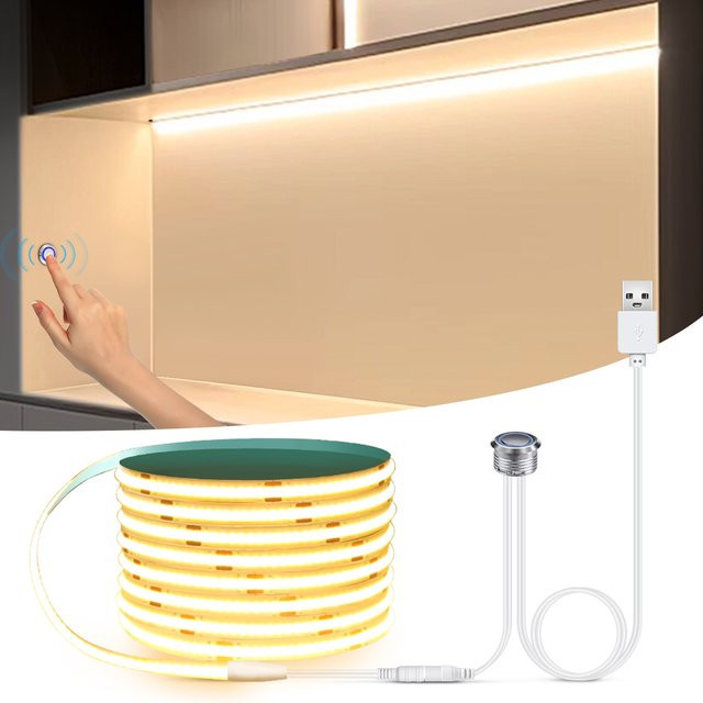 MALITAI Dimmbare USB 5V LED Unterschrankleuchte COB-Streifen mit Touch-Schalter in Warmweiß - Bild 1