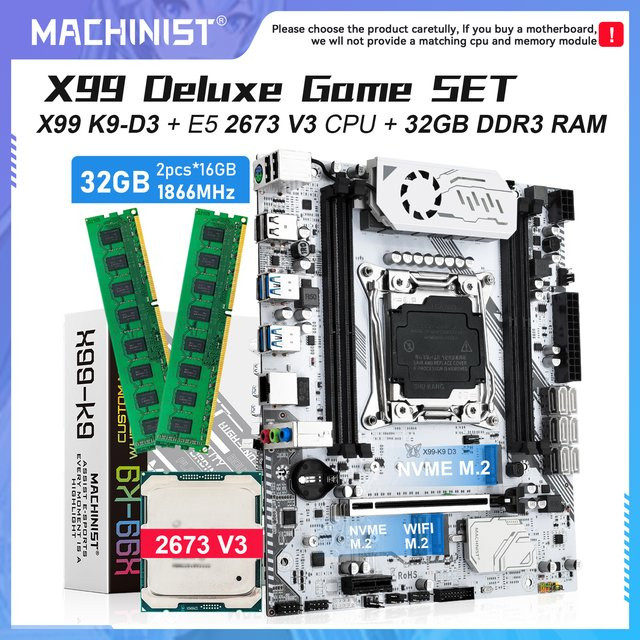 MACHINIST X99 K9-D3 Motherboard Kit mit Intel Xeon E5 2673 V3 Prozessor, 32 GB DDR3 1866 MHz und NVMe M.2, Micro-ATX, LGA 2011-3 - Bild 1
