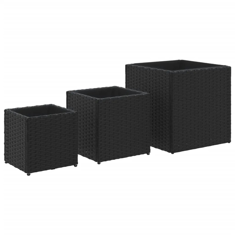 Set aus 3 quadratischen Pflanzkübeln von vidaXL aus schwarzem PE-Rattan und pulverbeschichtetem Stahl - Bild 2