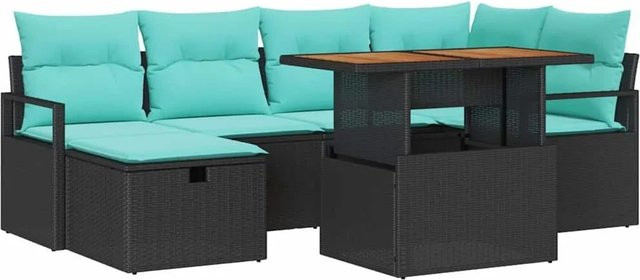 vidaXL Gartensofa-Set aus Poly-Rattan in Schwarz mit 7-teiligem Polster-Set für Terrasse und Balkon - Bild 1