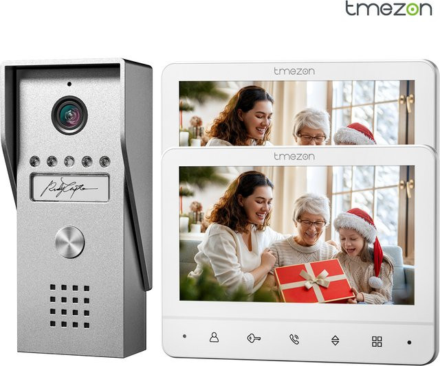 TMEZON 4-Draht-Video-Türsprechanlage in Weiß mit 7-Zoll-Monitor, kabelgebundener Klingel und Touch-Tasten inklusive Schnappschuss- und Aufzeichnungsfunktion - Bild 1