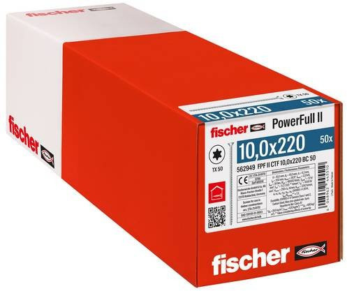 Fischer Holzschraube mit Torx-Antrieb, Durchmesser: 10 mm, Länge: 220 mm, Stahl galvanisch verzinkt, 50 Stück - Bild 1