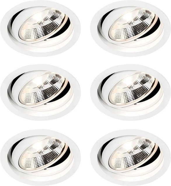 QAZQA Set mit 6 modernen versenkten Spots aus Aluminium in Weiß, verstellbar und dimmbar, GU10 - Bild 1
