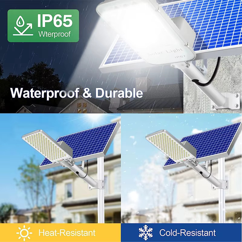 YQCHEZI 250 W LED-Solarleuchte für den Außenbereich und Garten, wasserdichte Solar-Wandleuchte mit Fernbedienung, IP65, Farbe: Weiß - Bild 2