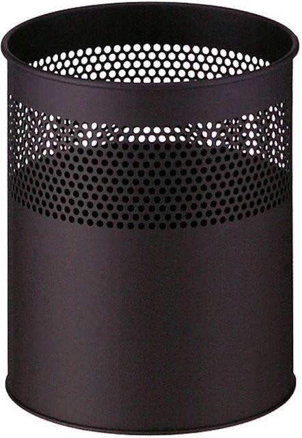 PROREGAL Runder halbperforierter Papierkorb aus Metall in Schwarz, Höhe: 32 cm, Durchmesser: 26 cm, 15 Liter - Bild 1