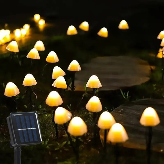 12 Stück Pilz-Solarleuchten von OKAL RED EAST in Schwarz als dekorative Solar-Wegeleuchten für den Garten und Außenbereich mit 8 Modi - Bild 1