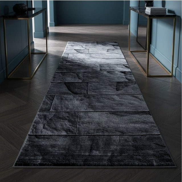 Kadima Design Teppich Kurzflor DRAU in Schwarz mit Steinoptik, B/H: 80 x 300 cm - Bild 1