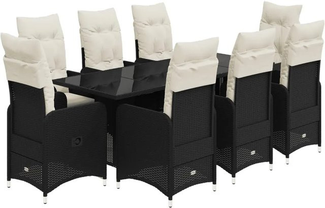 vidaXL 9-tlg Garten-Bistro-Set aus schwarzem PE-Rattan mit Kissen und Hartglas-Tisch Modell 11 - Bild 1