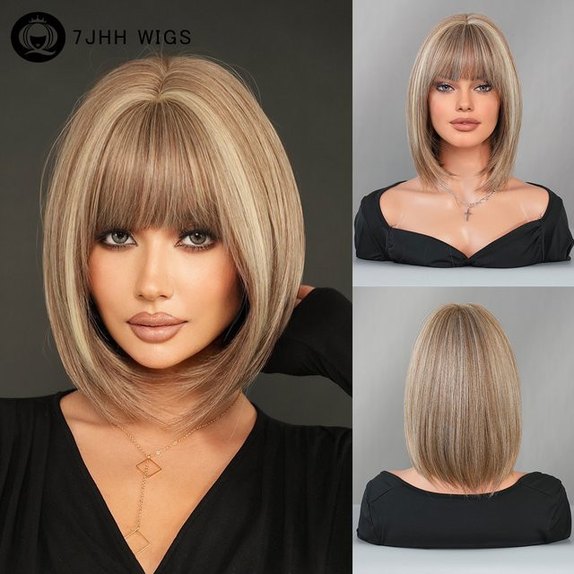 7JHH WIGS Synthetische Bob-Perücke, aschbraun, Damen - Bild 1