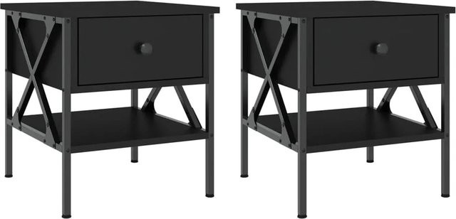 Set aus 2 vidaXL Nachttischen in Schwarz im industriellen Stil aus Holzwerkstoff und Eisen, B/T/H: 40 x 42 x 45 cm - Bild 1