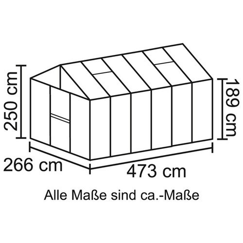 VITAVIA Gewächshaus Zeus mit 11,9 m² aus Aluminium und Glas in Silberfarben inklusive geteilter Flügeltür, Dachfenstern und Regenrinnen - Bild 2