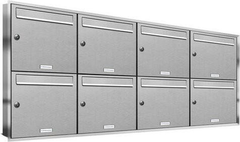 AL Briefkasten-System für 8 Parteien zur Unterputzmontage, silberfarben, B/H/T: 153,126 x 72,4 x 11,6 cm - Bild 1