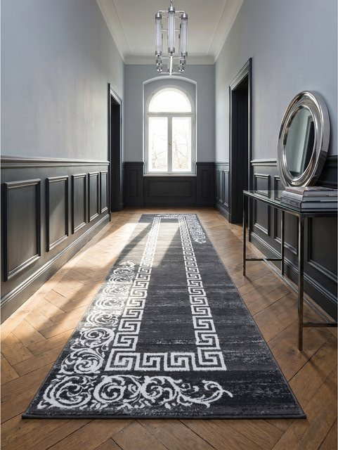 Kadima Design Teppich Kurzflor ASPEN in Grau mit geometrischem Mäander-Muster, B/H: 80 x 300 cm - Bild 1