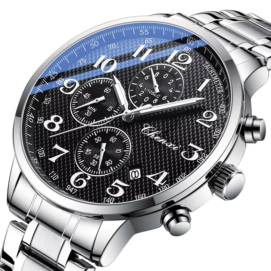CHENXI Chronograph, Edelstahl, Quarz, Schwarz, Herren - Bild 7