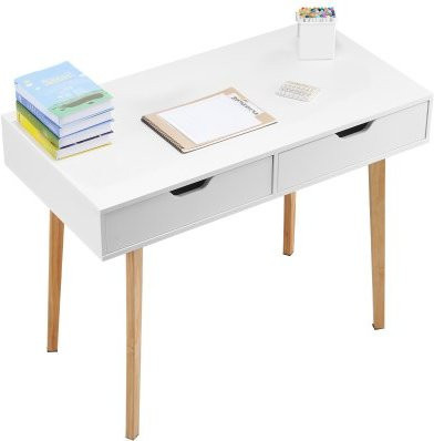 VEVOR Schreibtisch aus MDF mit 2 Schubladen für Kinder und Büro, rechteckiger Arbeitstisch in Weiß und Holz - Bild 1
