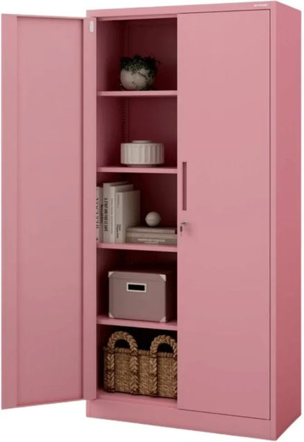 JAN NOWAK Aktenschrank aus Metall mit Flügeltüren und Schloss in Rosa, H x B x T: 185 x 90 x 40 cm - Bild 1