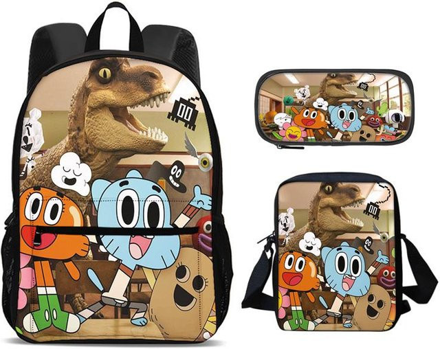Fancy Style Studio Gumball 3er Set aus Rucksack, Federmäppchen und Umhängetasche mit Cartoon Anime Aufdruck in Multicolour aus Nylon - Bild 1