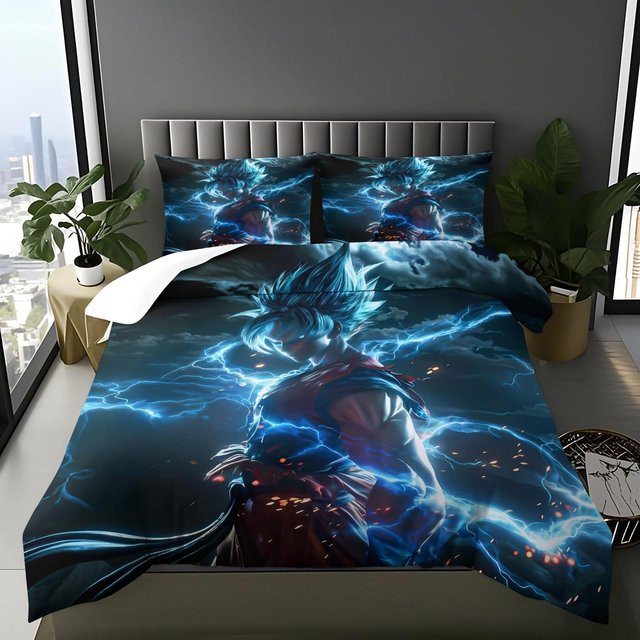 Lodestar Bettwäsche Set mit 3D Anime Muster in Grau und Blau, bestehend aus einem Bettbezug und Kissenbezügen aus Mikrofaser, ideal für Kinder und Jugendliche - Bild 1