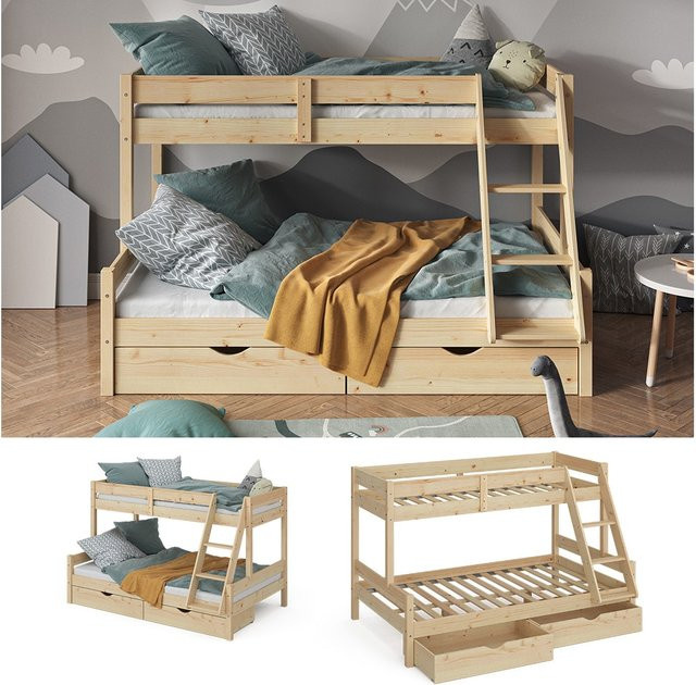VitaliSpa Kinder Hochbett Everest aus Massivholz in Natur mit Lattenrost, Leiter und Rollschublade, B/T/H: 120 x 200 cm - Bild 1