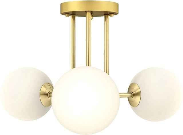 HOMCOM Deckenleuchte kugelförmig aus Metall und Kunststoff in Gold, B: 42 cm, T: 42 cm, H: 26,5 cm - Bild 1