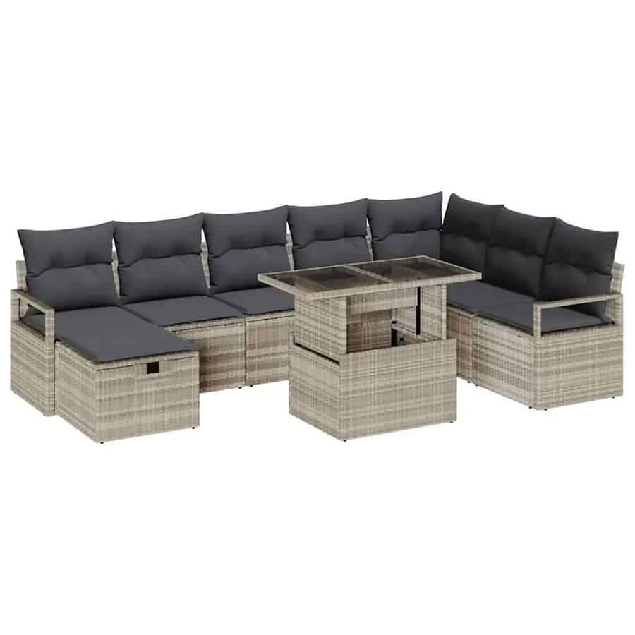 vidaXL Garten-Sofa-Set aus Polyrattan mit 9 Teilen und Kissen in Hellgrau - Bild 2
