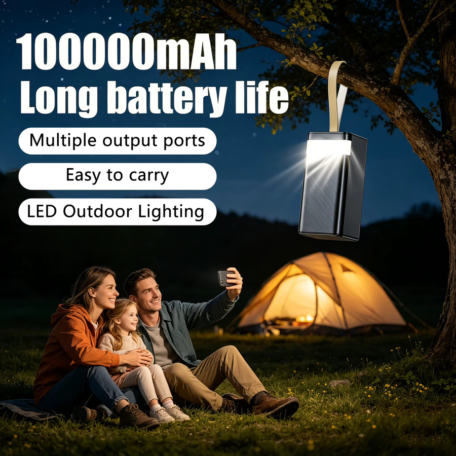 InTessry 66W Schnellladegerät Powerbank mit 100000mAh, Schwarz, 4 USB-Ausgänge und 3 Eingänge (Typ-C, Micro, Lightning), inklusive LED-Display und Taschenlampe - Bild 4