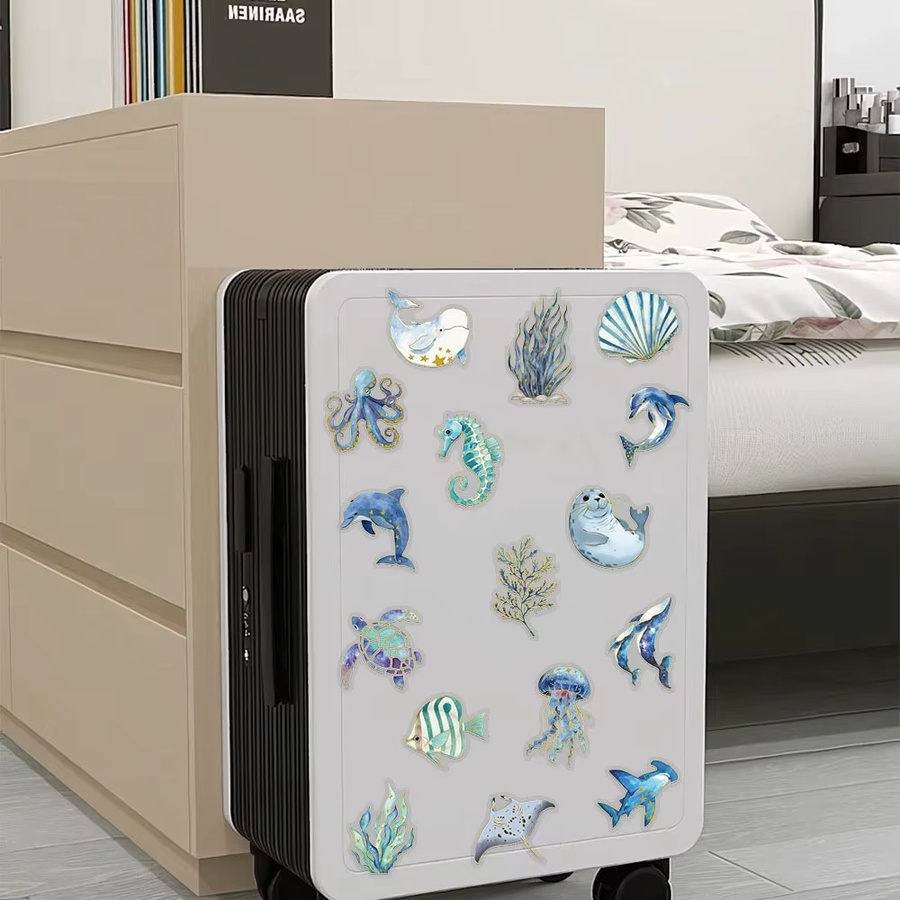 50 Stück Marine Organismus PET Aufkleber in Gold mit Fisch und Muschel Motiven für DIY Dekorationen - Bild 3