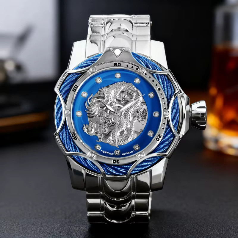 MEIRUIQI Armbanduhr, Automatik, Edelstahl, Blau, Herren - Bild 2