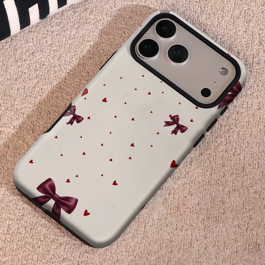 Potdemiel Magnetische Handyhülle mit Schleife und Herz in Burgunderrot und Multicolour für iPhone 17 16 15 14 13 Pro Max Plus, robuste doppelschichtige Schutzhülle - Bild 4