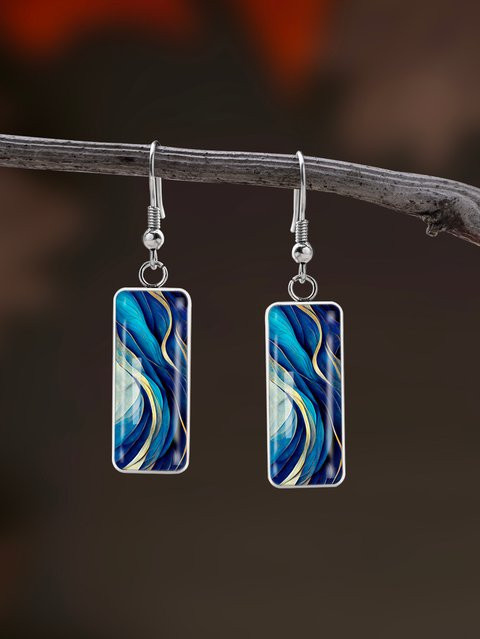 Ohrringe 316L Edelstahl, konvexes Glas, Quicksand-Muster, Damen - Bild 1