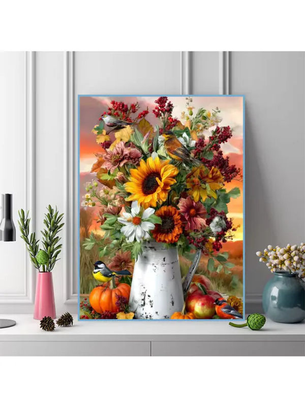 Momoart DIY Diamant-Stickerei Sonnenblumen-Gemälde in Vase, mehrfarbiges rundes Diamant-Mosaik für Anfänger - Bild 4