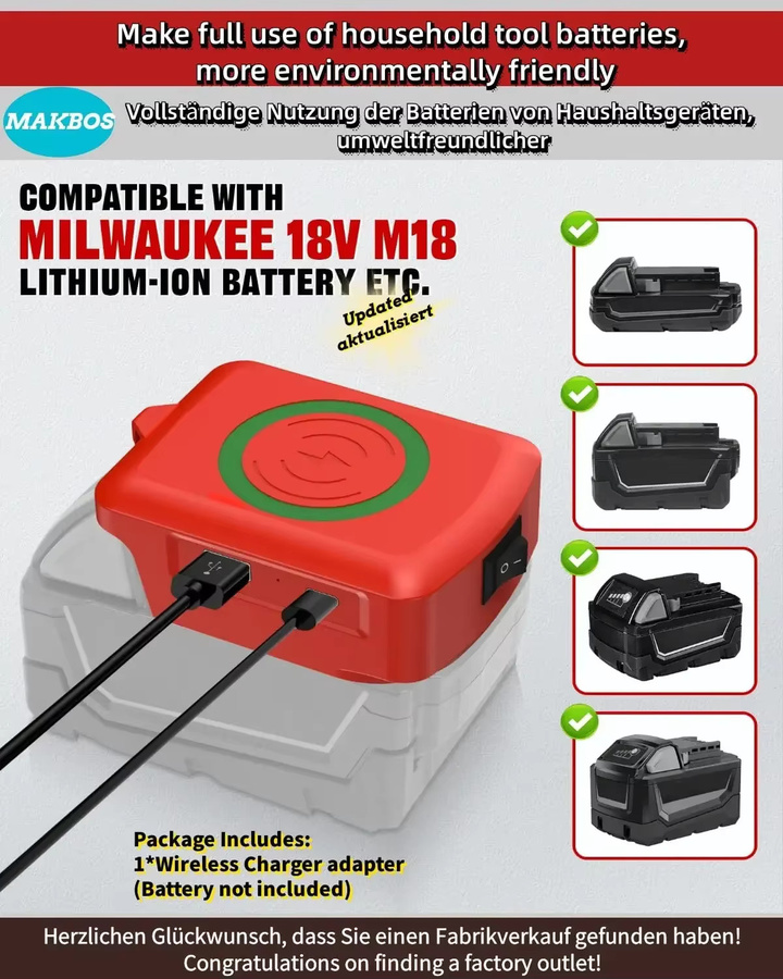 Milwaukee Akku-Adapter für 18V Akkus mit USB-A und USB-C Ausgang in Rot - Bild 5
