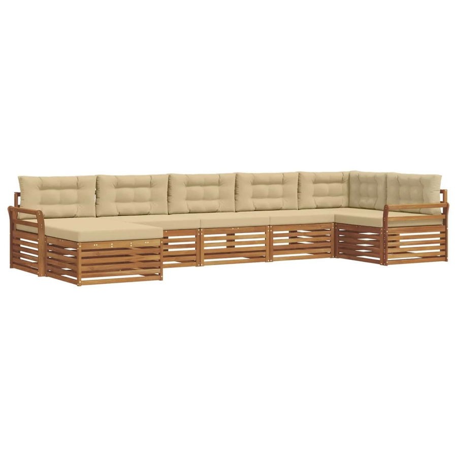 vidaXL Sofagarnitur 7-teilig aus Massivholz Akazie in Natur und Beige mit L-Form und Latten-Design - Bild 2