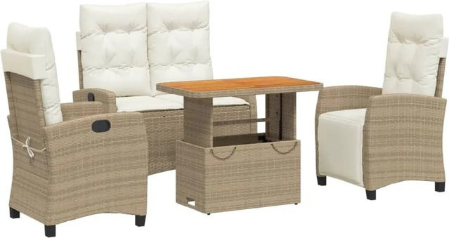 vidaXL 4-tlg Garten-Essgruppe aus Poly-Rattan und massivem Akazienholz in Beige und Braun mit Kissen - Bild 1