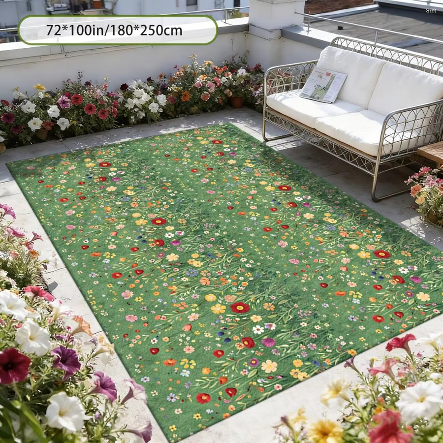 VIKAMA Outdoor-Teppich mit floralem Boho-Design, rutschfest und pflegeleicht, B/T: 120 x 80 cm - Bild 3