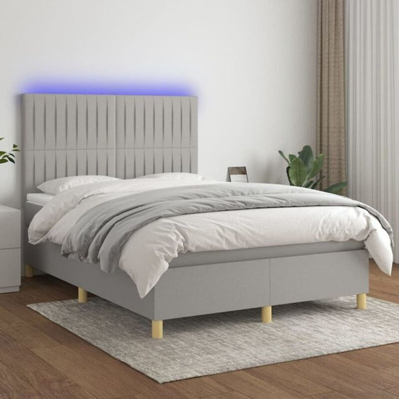 vidaxl Boxspringbett mit Matratze aus Stoff in Hellgrau B/T/H: 140 x 190 cm - Bild 1