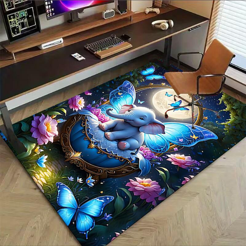 Living Need F Rutschfester Teppich mit Elefant und Schmetterling Motiv in Multicolour, B/T: 90 x 60 cm - Bild 2
