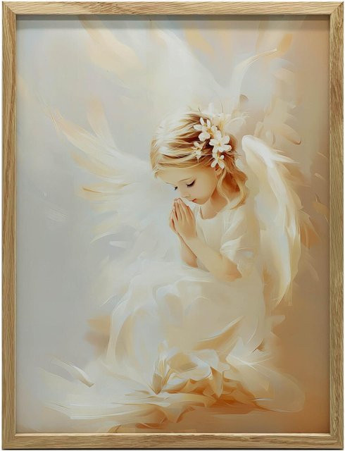 Engel in Blumen Wandbild mit schwarzem Aluminiumrahmen, B: 50 cm, H: 70 cm - Bild 1