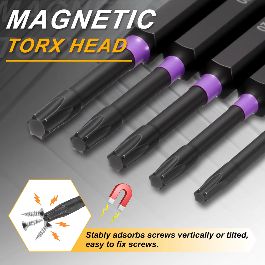 UXCELL Torx-Schlagschraubendreher-Bits T7-T50, magnetisch, 6-Punkt-Stern-Bits mit 1/4 Zoll Sechskantschaft, Schwarz - Bild 3