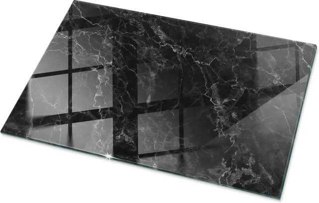 Tulup Tischplatte aus Glas in Schwarz mit geädertem Marmormuster, Rechteckig, B: 100 cm, T: 70 cm - Bild 1