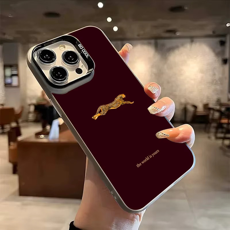 Stoßfeste Handyhülle mit Leopardenmuster in Weinrot und mattierter Textur für iPhone 11 bis iPhone 17 Pro Max - Bild 2