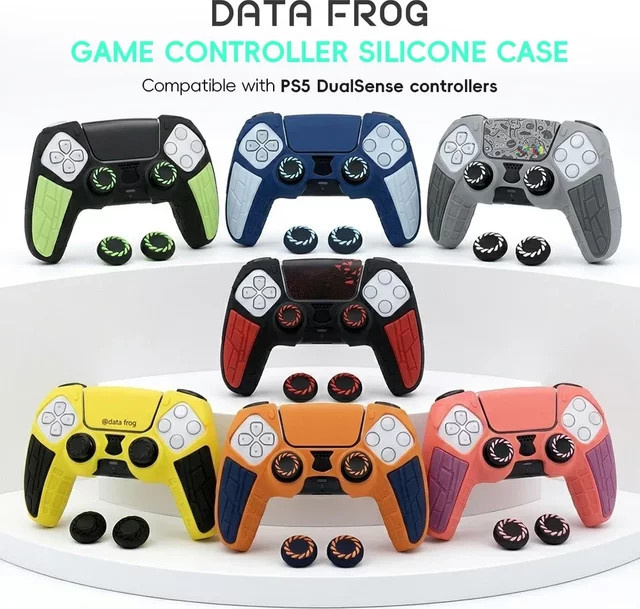 DATA FROG Silikonhülle für PS5 DualSense Controller in Grau inklusive Thumbstick-Kappen - Bild 1
