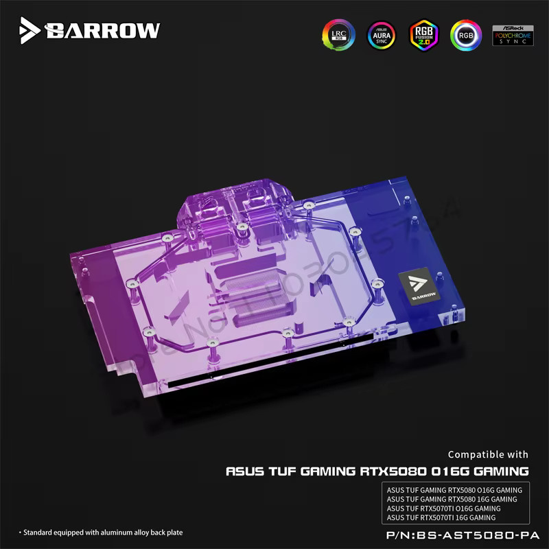 Barrow GPU Wasserkühler für ASUS TUF Gaming 5080 und 5070Ti mit 5V ARGB und schwarz-weißer Rückplatte BS-AST5080-PA - Bild 3