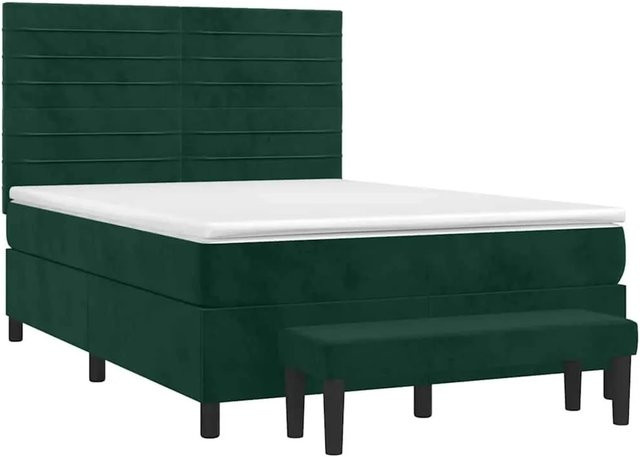 vidaXL Boxspringbett mit Matratze in Dunkelgrün und Weiß, Hybrid-Design aus Samt, B/T/H: 140 x 190 x 144 cm - Bild 1