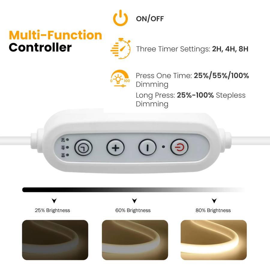 HEGEHE COB Neon LED Streifen mit Timer und Dimmfunktion, Weiß, 288 LEDs/m, Wasserdicht, AC 220V mit EU Stecker - Bild 4