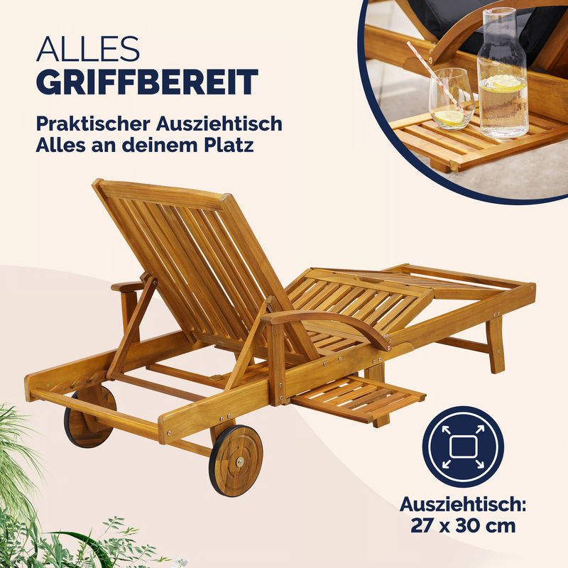 CASARIA Gartenliege Tami Sun aus Akazienholz mit wetterfester Auflage in Anthrazit - Bild 3