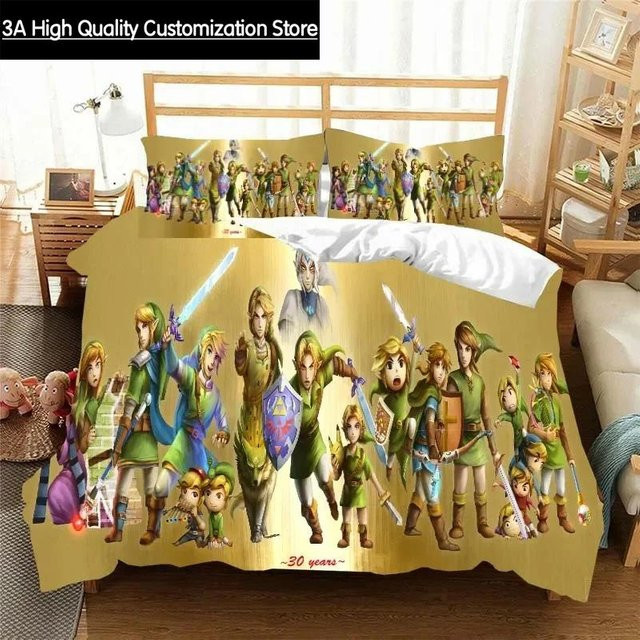 Lodestar Zelda-Muster Bettwäsche-Set aus Mikrofaser in Gelb, bestehend aus Bettbezug und Kissenbezug, B/H: 150 x 200 cm - Bild 1