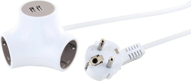 Schwaiger Steckdosen Y-Verteiler in Weiß mit 3x Schutzkontakt und 2x USB-A, 1,4 m Länge - Bild 1